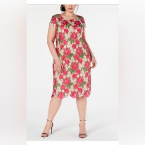 Xscape Pink and Green Floral Dress